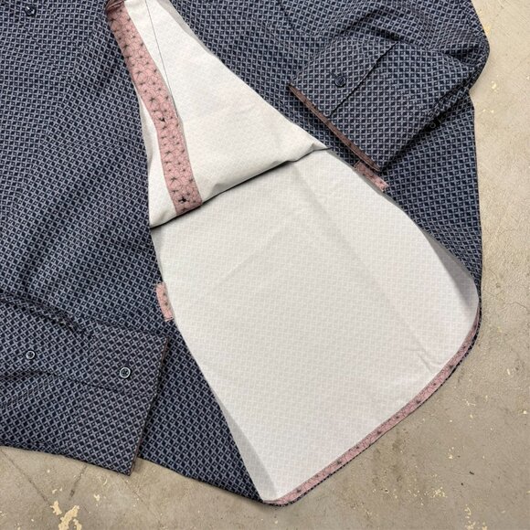 NWT 7 Diamonds Dress Shirt Stretch Geometric Long Sleeve Button Up Blue XXL - Picture 8 of 9